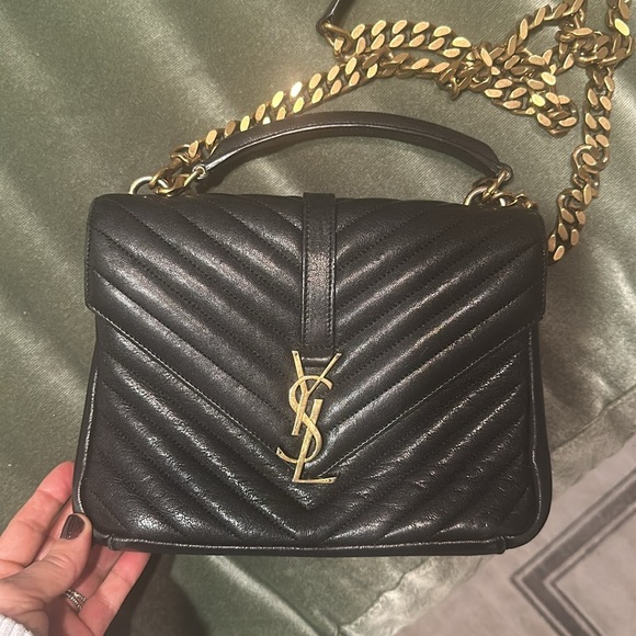 YSL Sheepskin Matelasse Chevron Monogram College Bag - Picture 3 of 10